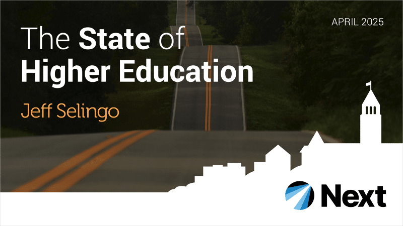 Title, The State of Higher Education by Jeff Selingo, with an undulating road in the background.